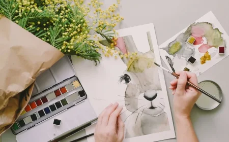 Bunny Easter and Falling Mimosa Flowers